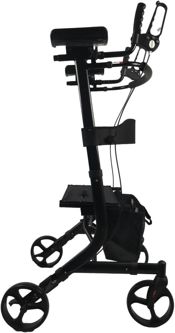 Upright Forearm Rollator Walker with Seat Folding Wheeled Frame Brakes