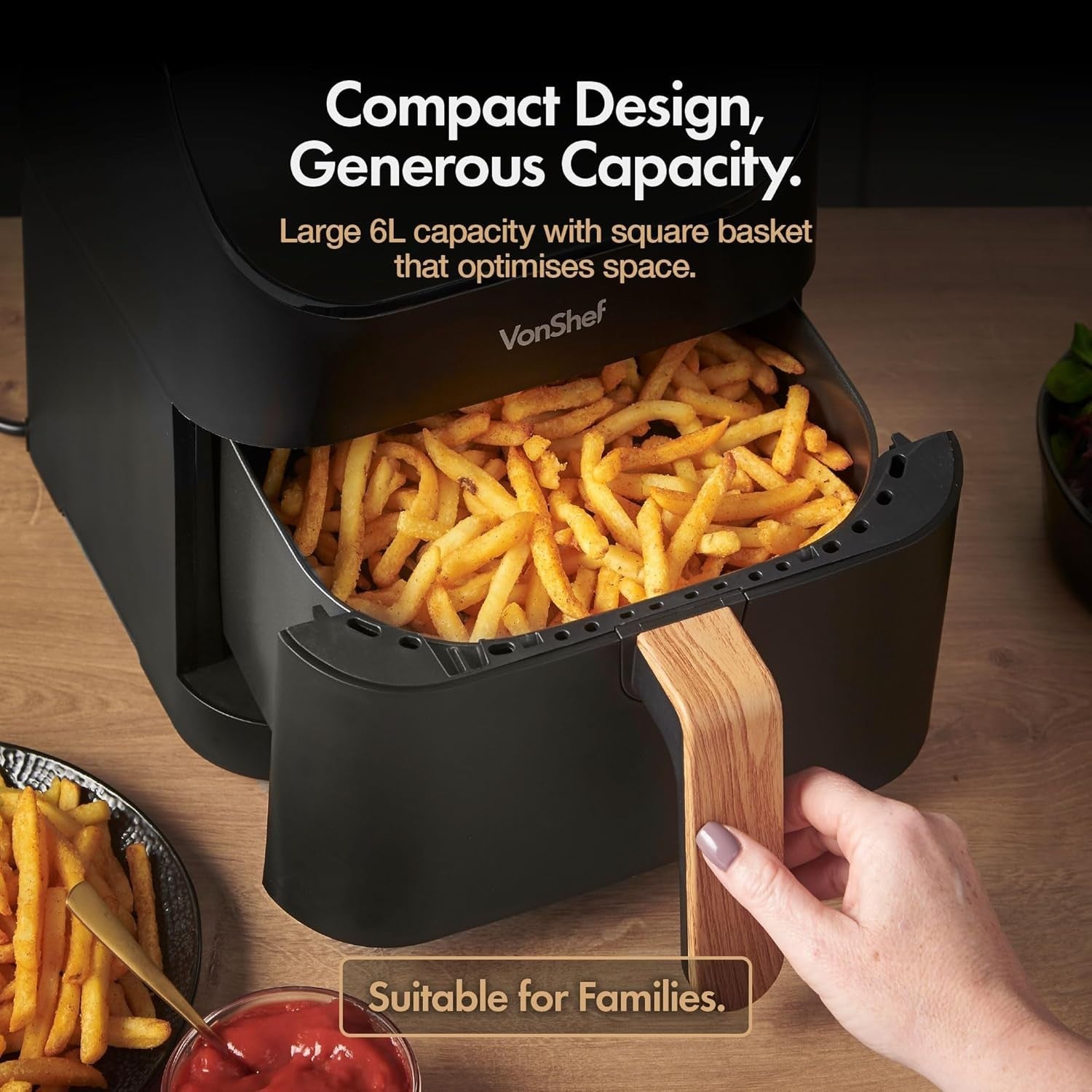 Large Air Fryer 6L | 10-in-1 Digital Display Fast Healthy Cooking Nordic Black