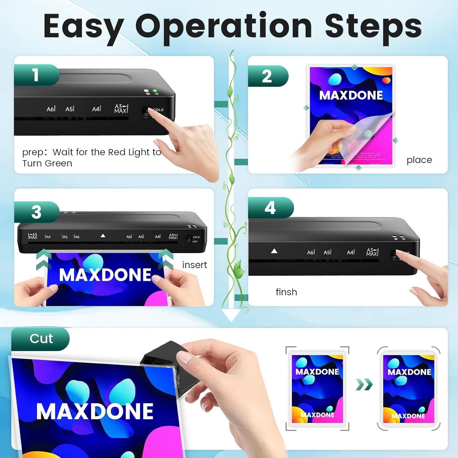 A3 Laminator Machine Hot Cold Fast Warm Up Anti Jam 5-in-1 + Trimmer