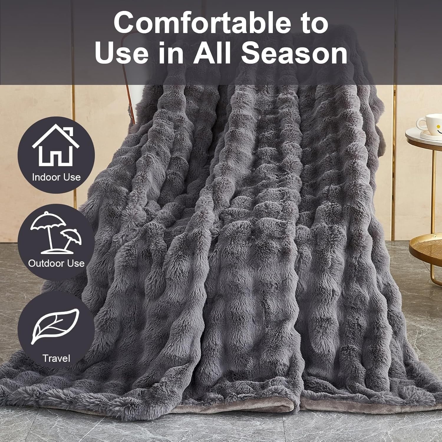 Luxury Thick Plush Fleece Throw Blanket Soft Warm Sofa Bed Dark Grey 100x160cm