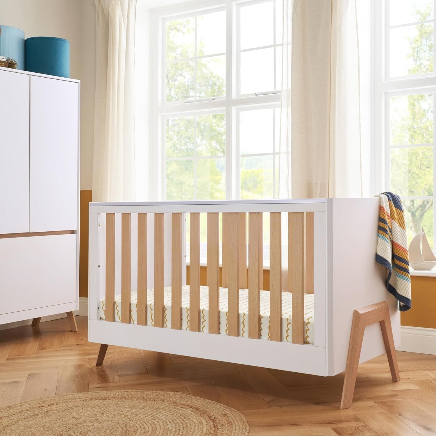 3in1 Baby Cot Bed Convertible Toddler Day Bed Adjustable Height Oak White 140x70