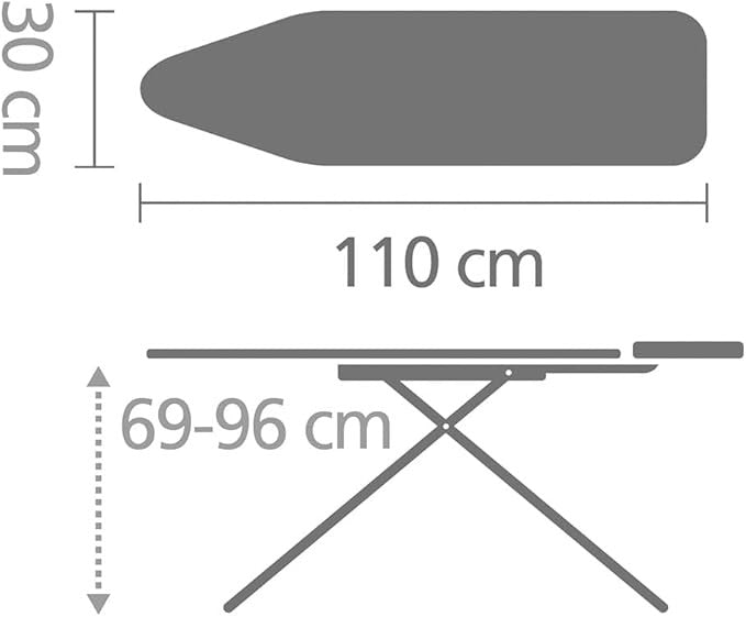 Compact Ironing Board 110x30cm Adjustable Height Foldable