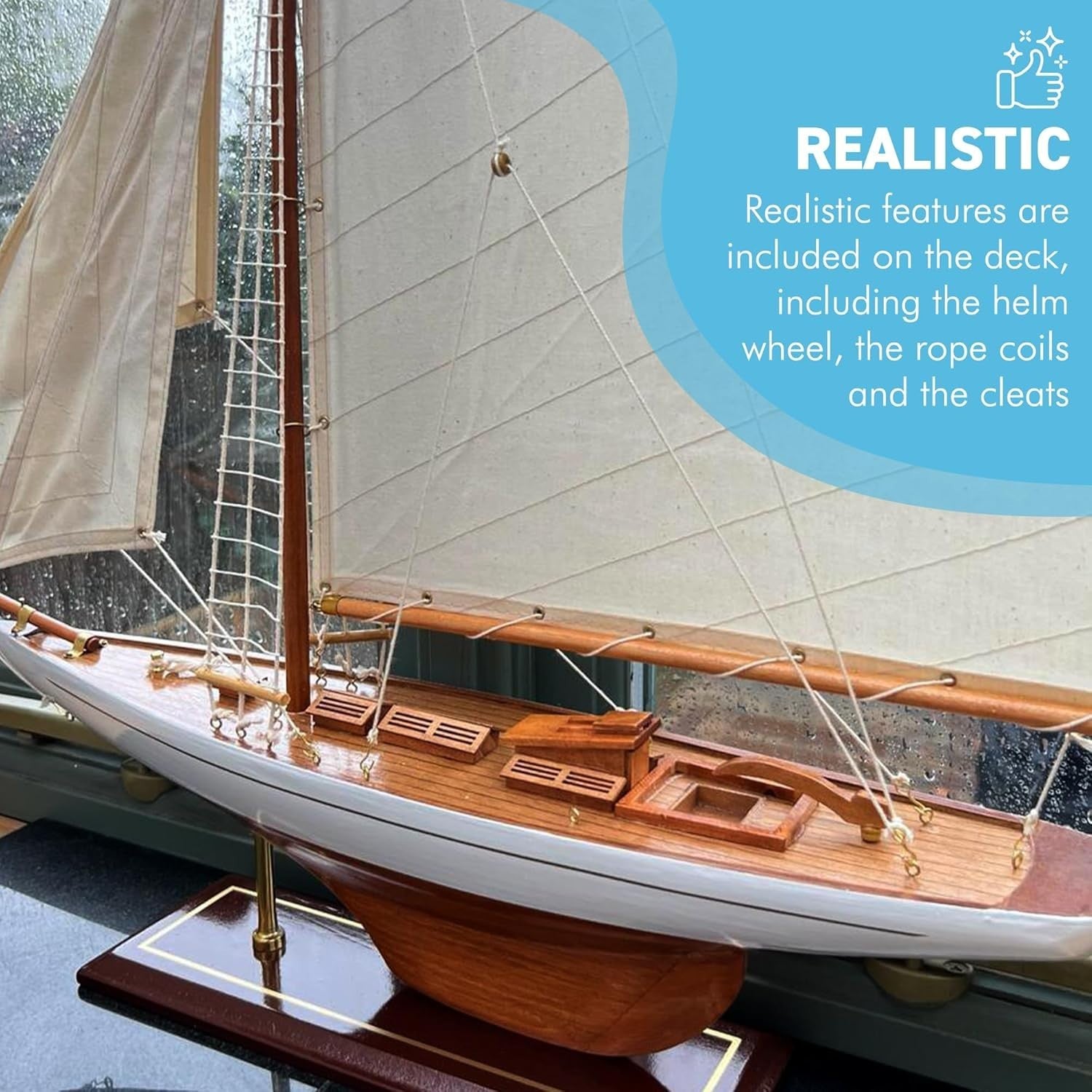 Lulworth Wooden Yacht Model 72cm | Fully Rigged Sailboat Decor | Classic