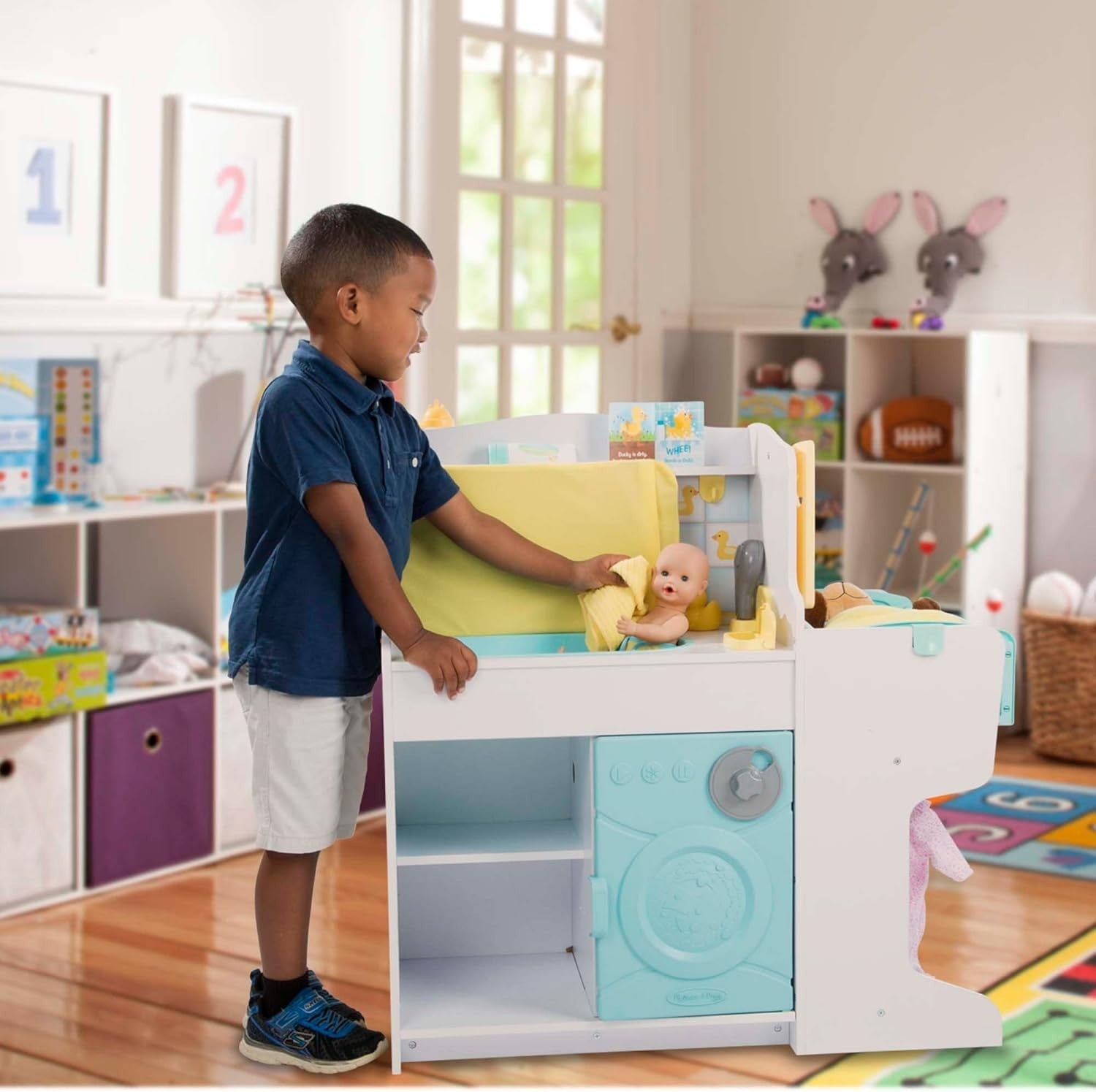 Wooden Doll Baby Care Activity Centre Nursery Kitchen Pretend Play Set