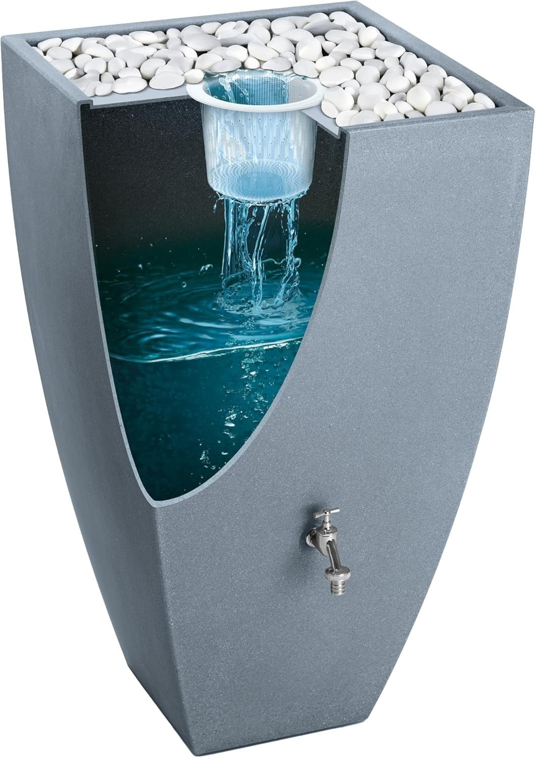 100L Garden Water Butt with Chrome Tap & Connector Kit, Grey Rain Saver