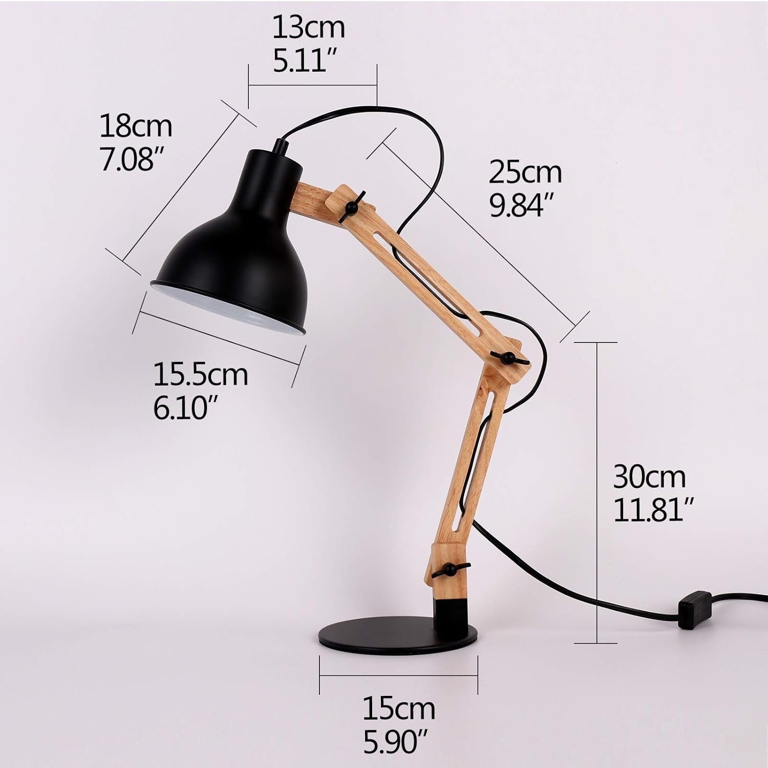 Wooden Swing Arm Desk Lamp Adjustable Architect Task Light for Office
