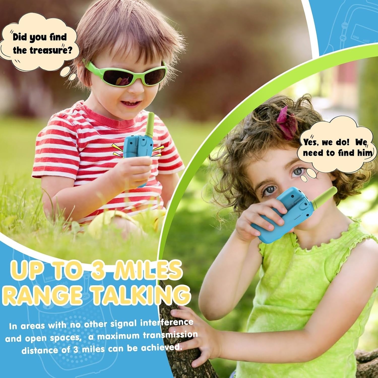 Kids Walkie Talkies 8 Channel 3 Mile Range VOX LED Flashlight Toy
