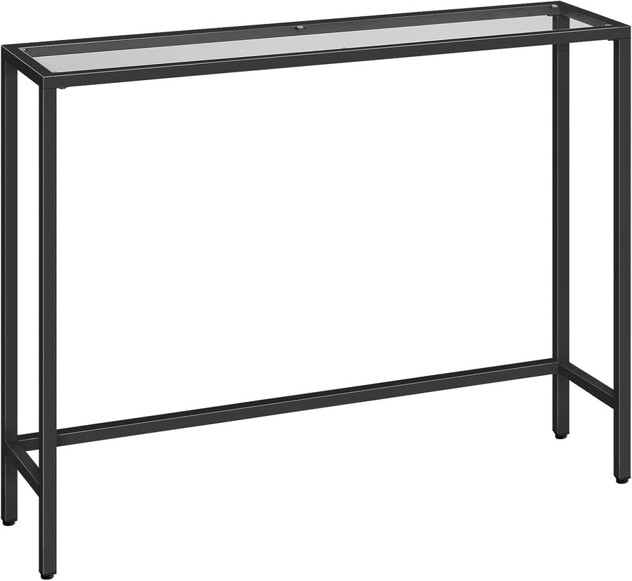 Slim Black Console Table with Tempered Glass, Adjustable Feet, 100x22x80 cm