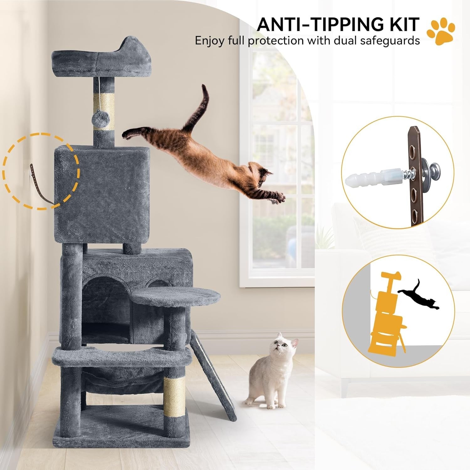 Large Cat Tree Tower 137cm Scratching Post Hammock Multi-Level XL