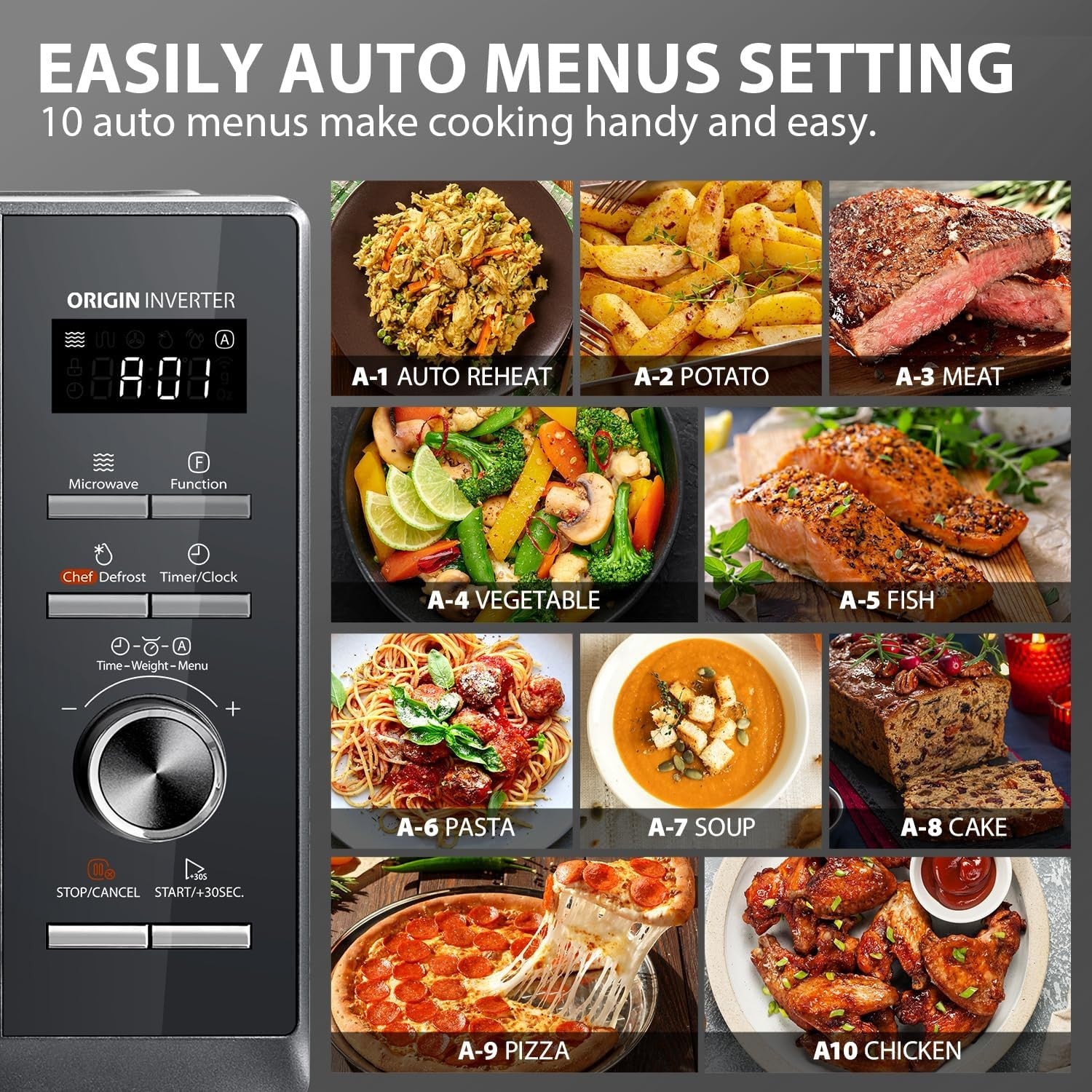26L Air Fry Microwave 6-in-1 900W Inverter Steam Grill Grey