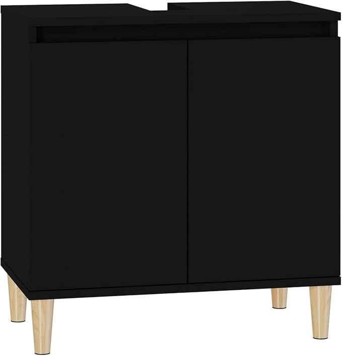 Modern Black Bathroom Sink Cabinet Cupboard 58x33x60cm Vanity Storage Unit