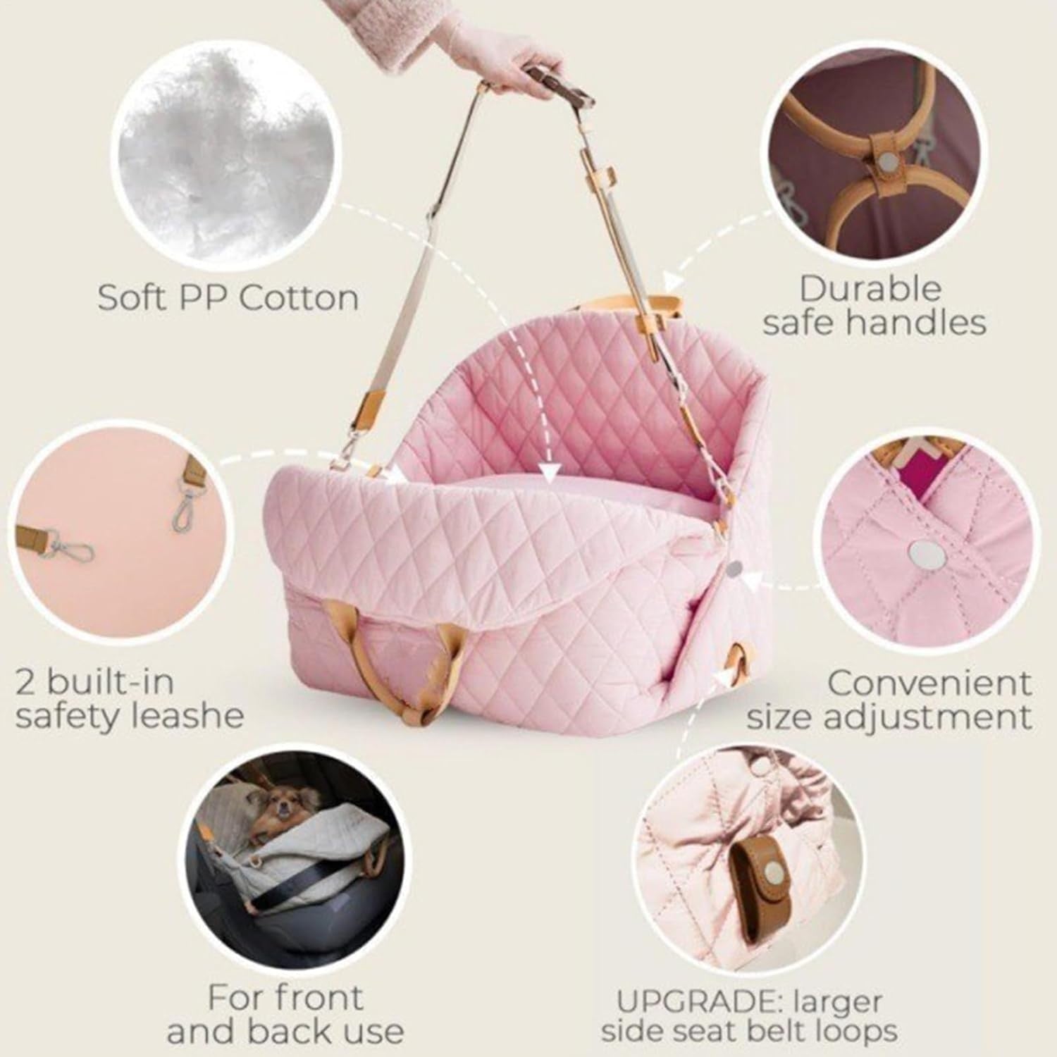 Dog Travel Carrier Booster Seat Waterproof Pet Bed w Mesh Vent Pink