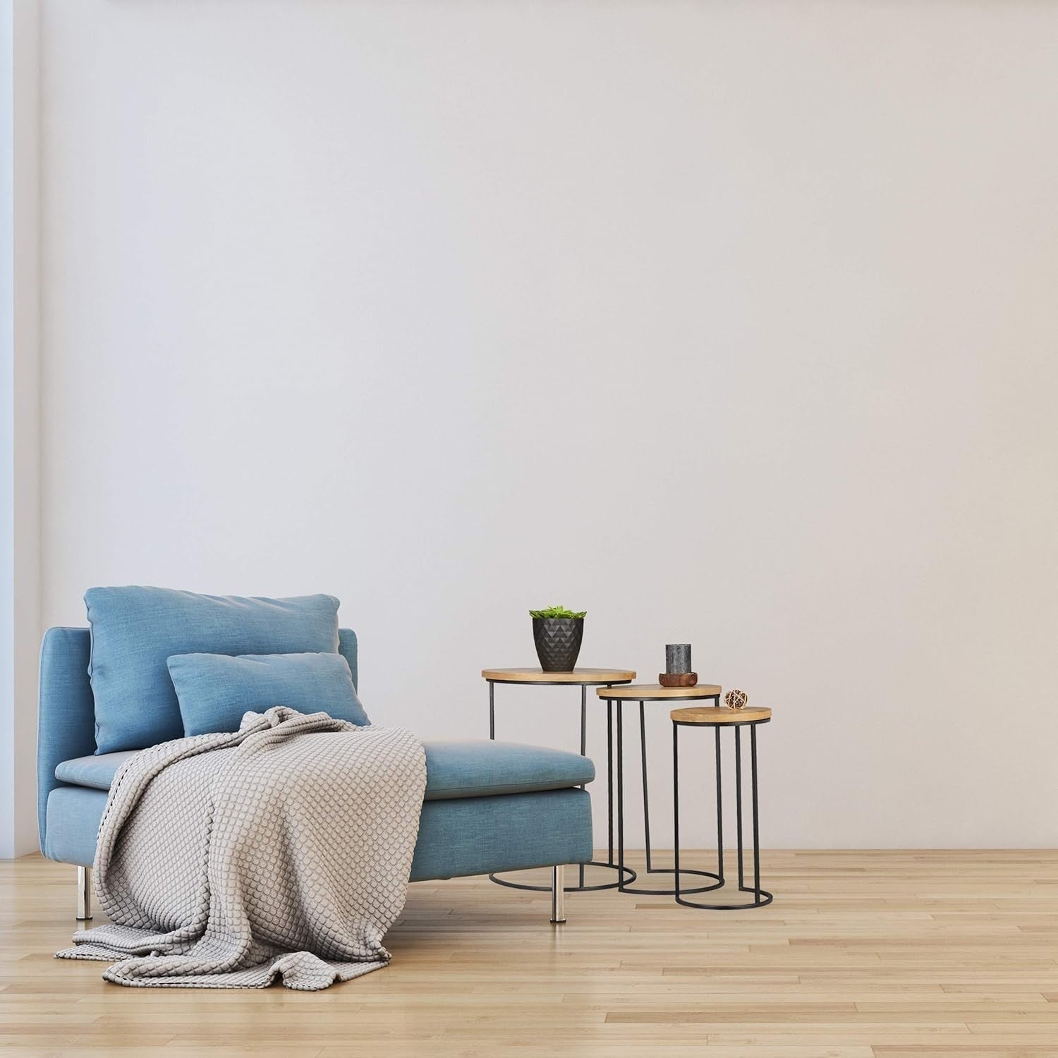 End Table Set of 3 Black Modern Round Wood/Metal Nesting Tables Home Decor