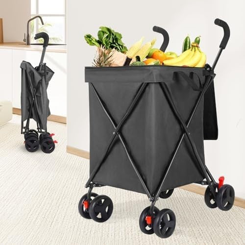 4 Wheel Folding Shopping Trolley Cart Steel Frame 120lb Load Swivel