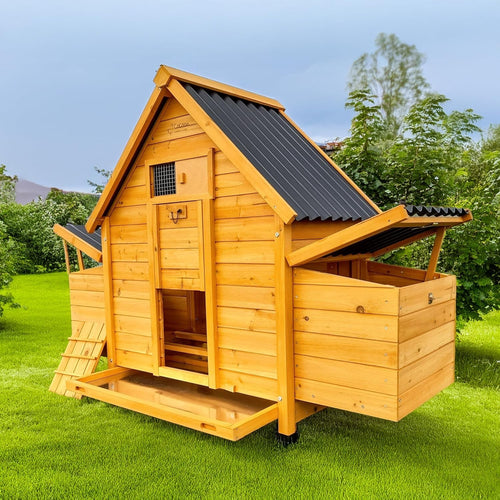Wooden Chicken Coop Eco Roof Pull Out Tray Double Nest Box 4–6 Birds