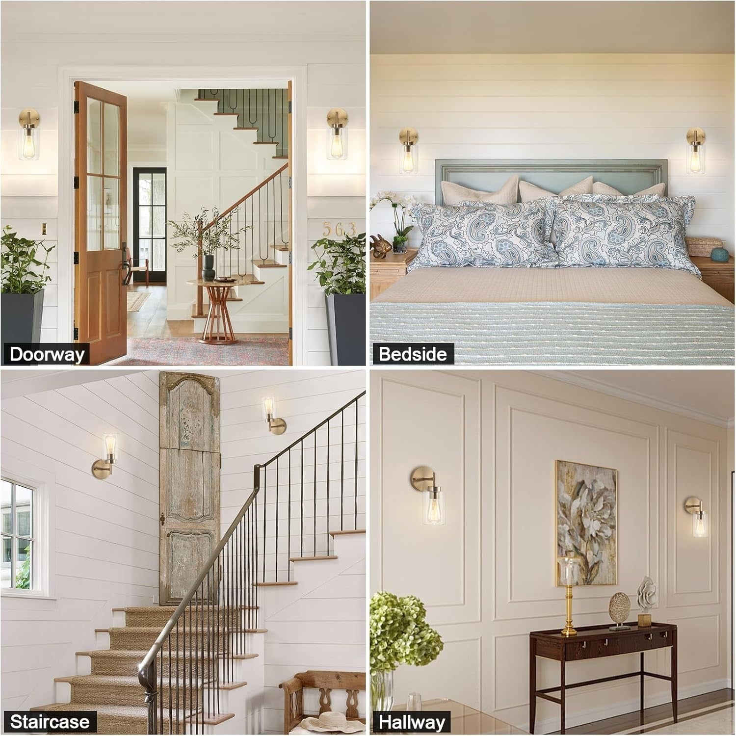 Vintage Gold Wall Lights 2-Pack with Glass Shade | Dimmable Bedroom & Bathroom
