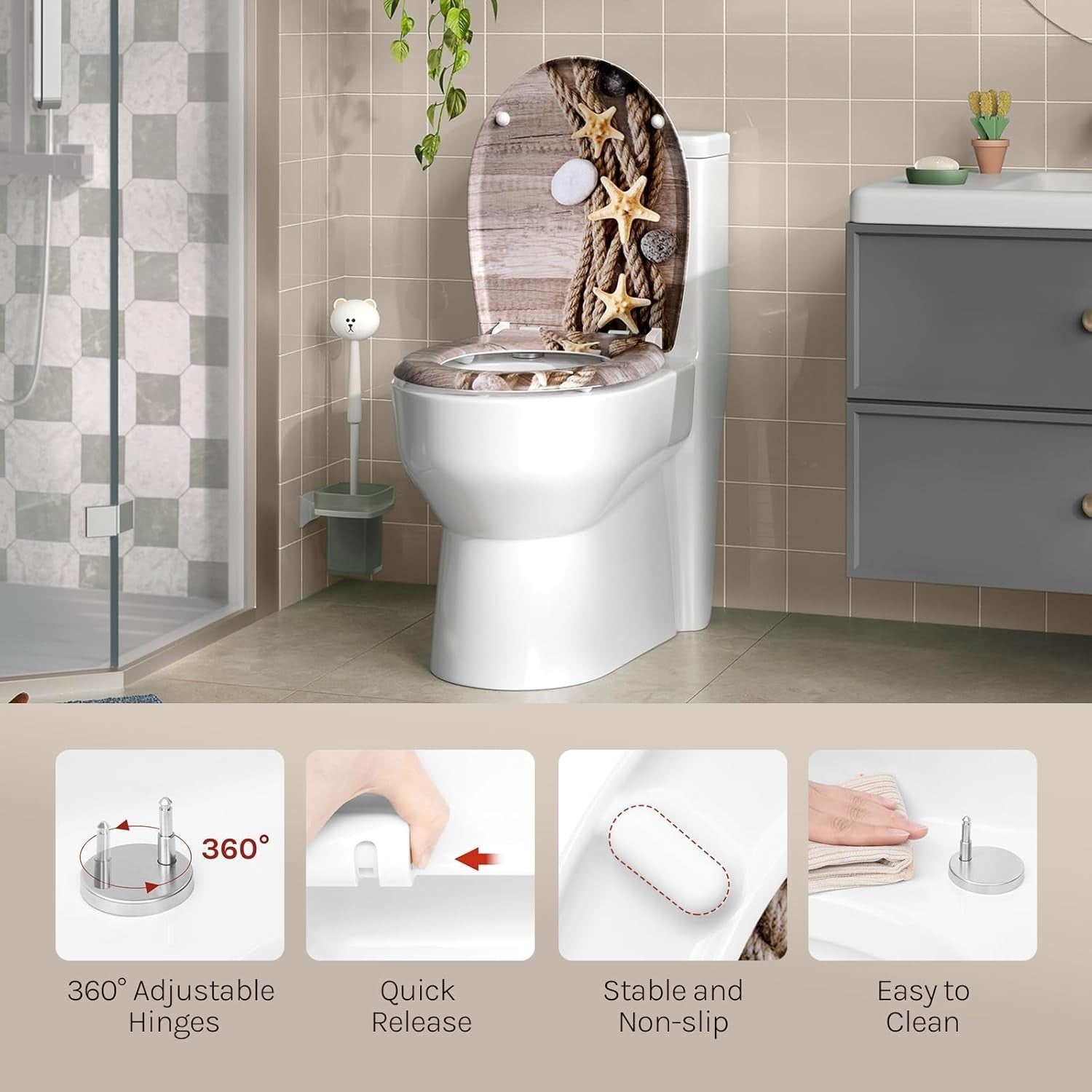 Quick Release Toilet Seat Soft Close O-Shape Duroplast Adjustable Hinges