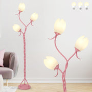 3-Light Pink Floor Lamp Tulip Shades LED Standing Lamp Bedroom Living Room