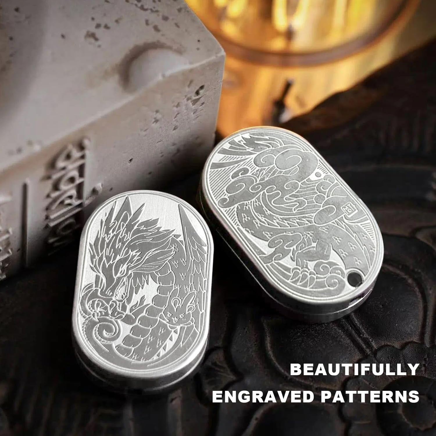 Silver Steel Dragon Fidget Slider Ratchet Clicker Focus EDC