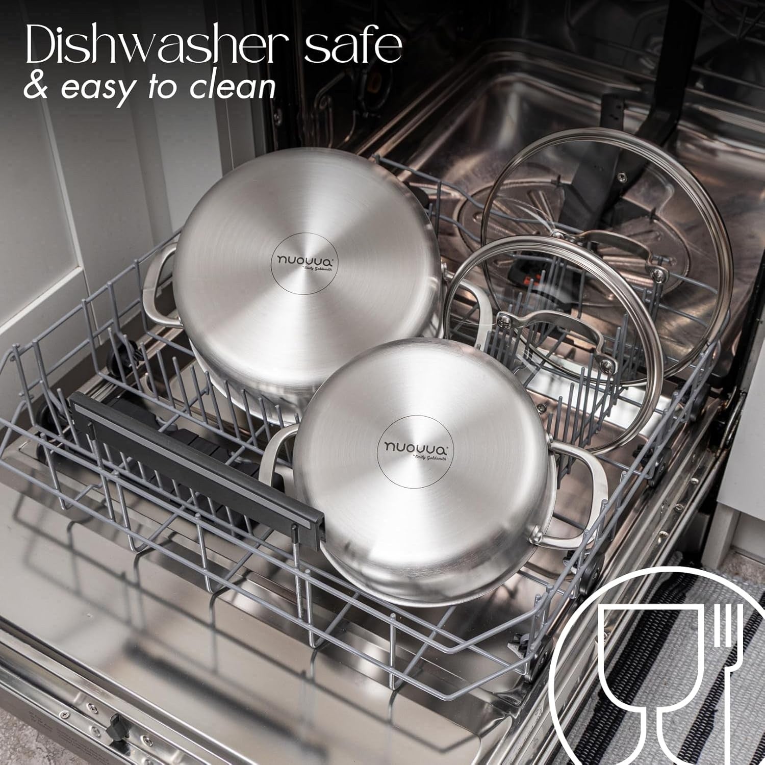 4pcs Stainless Steel Induction Casserole Set Non Stick Pots with Glass Lids