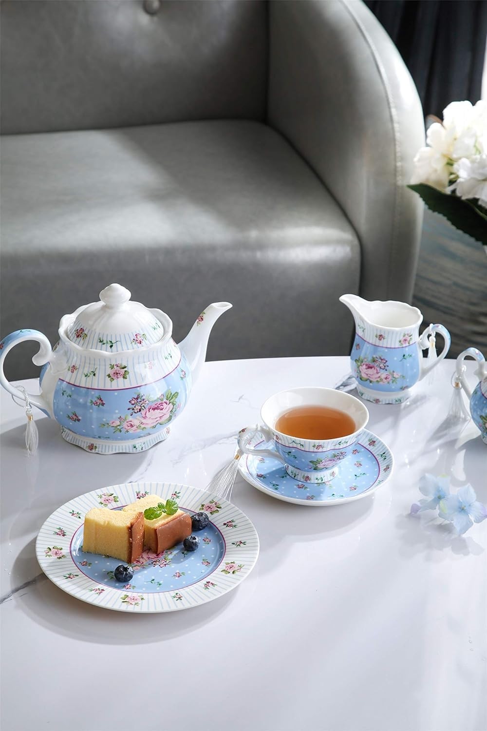 Vintage Floral Tea Set Teapot Sugar Bowl Milk Jug 800ml Gift Box