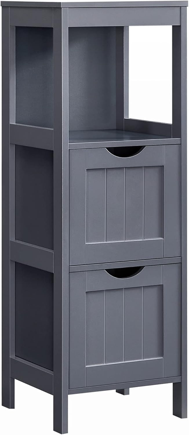 Tall Slate Grey Bathroom Cabinet – 2 Drawers + Open Shelf Modern Storage Unit