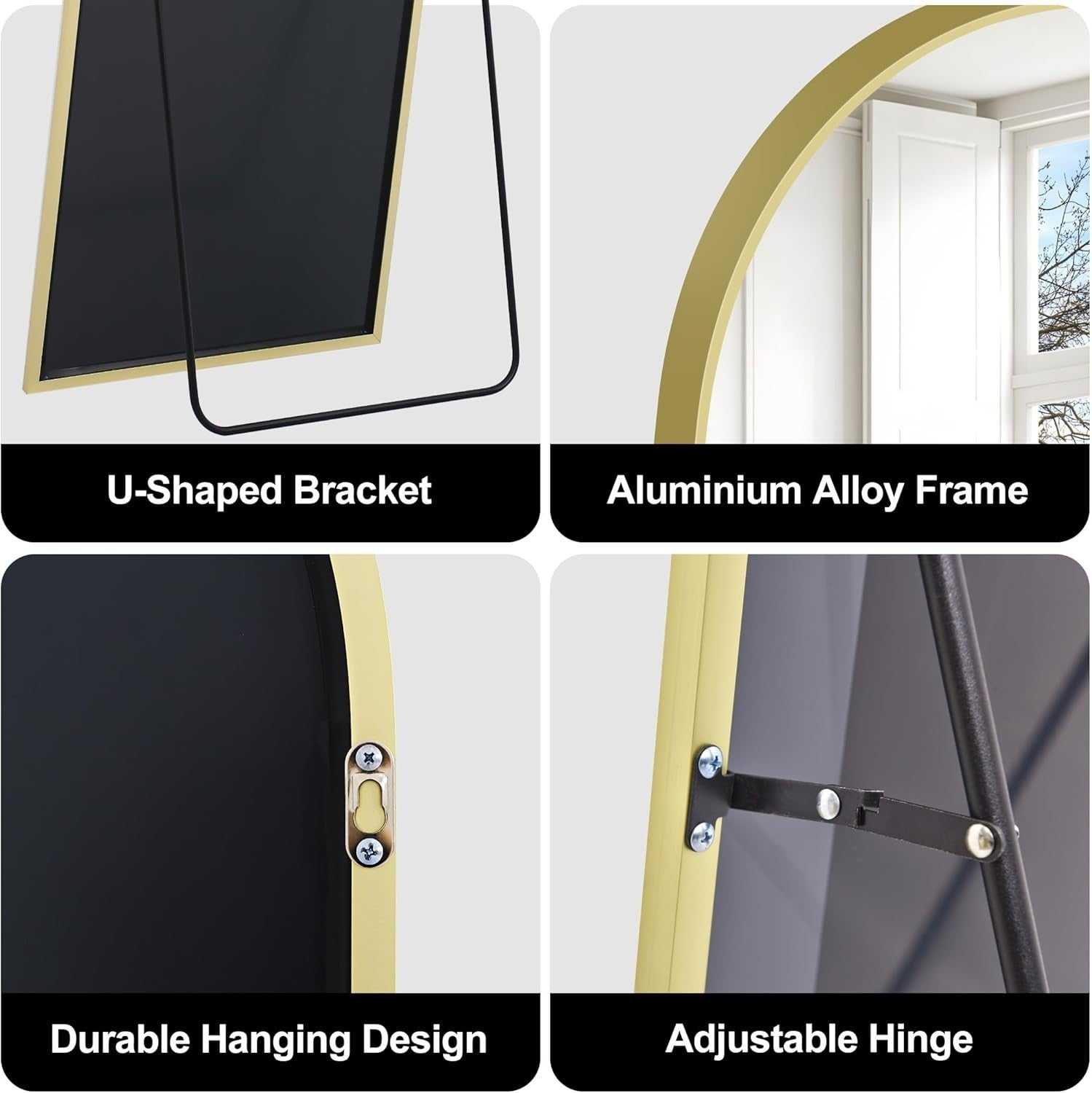 Gold Arch Full Body Mirror 150x40cm Wall Leaning Floor Mirror for Bedroom
