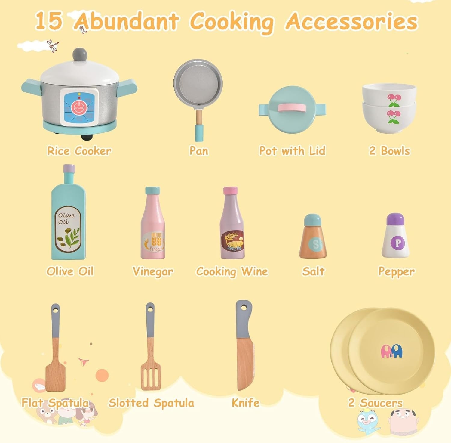 Wooden Kids Play Kitchen Microwave Washer Cooking Toy Set