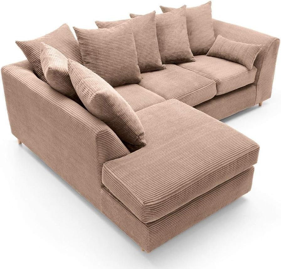 Brown Jumbo Cord L Shaped Sofa | Deep Cushions | Water Repellent Fabric | 4 Seat