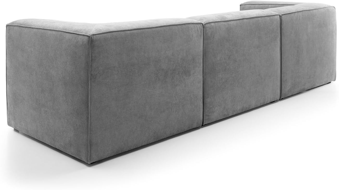 4 Seater Modular Sofa Light Grey Cord Chenille | Modern, Compact, Comfy