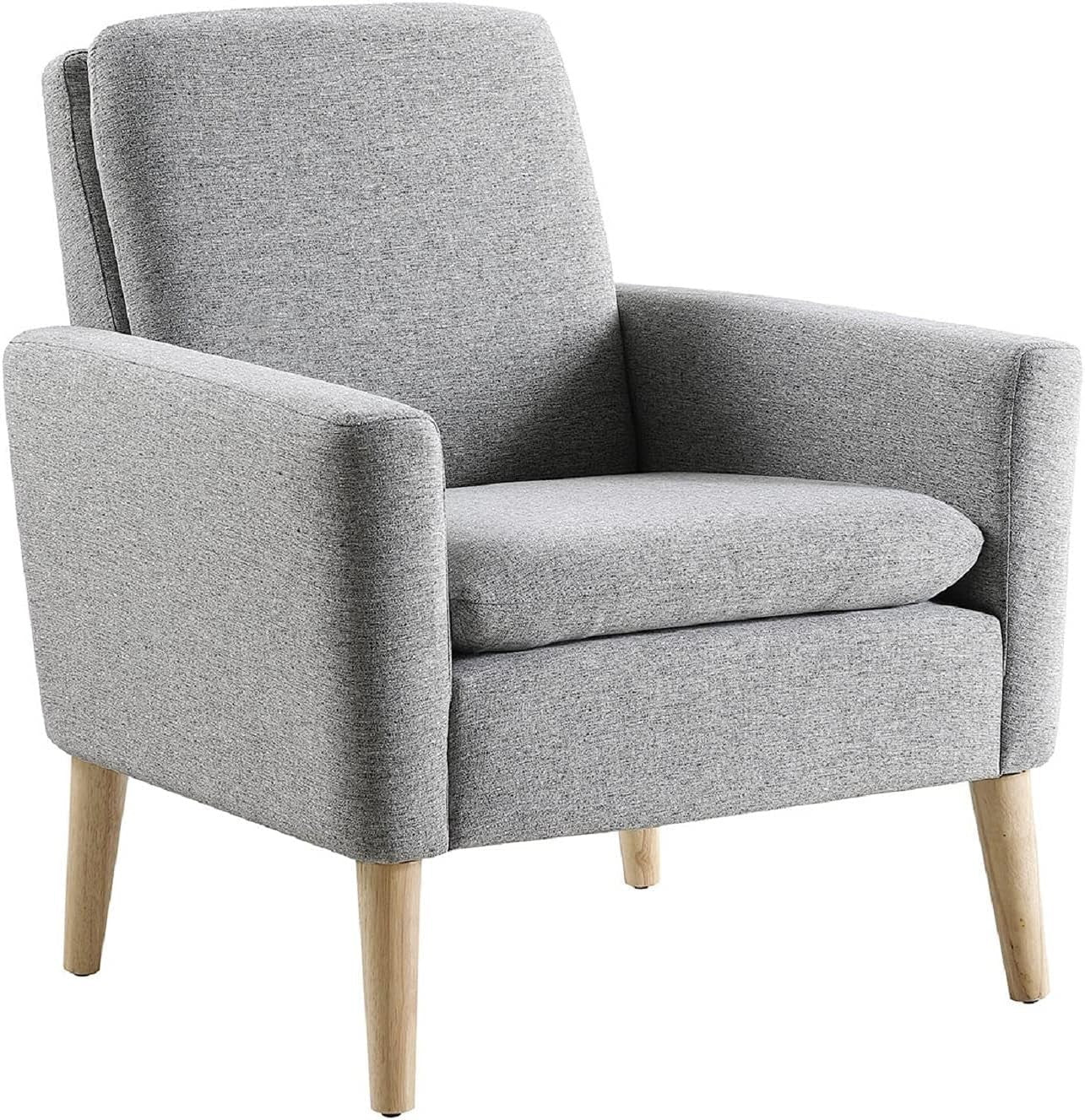 Grey Lounge Armchair Upholstered with Wood Legs for Living Room Bedroom