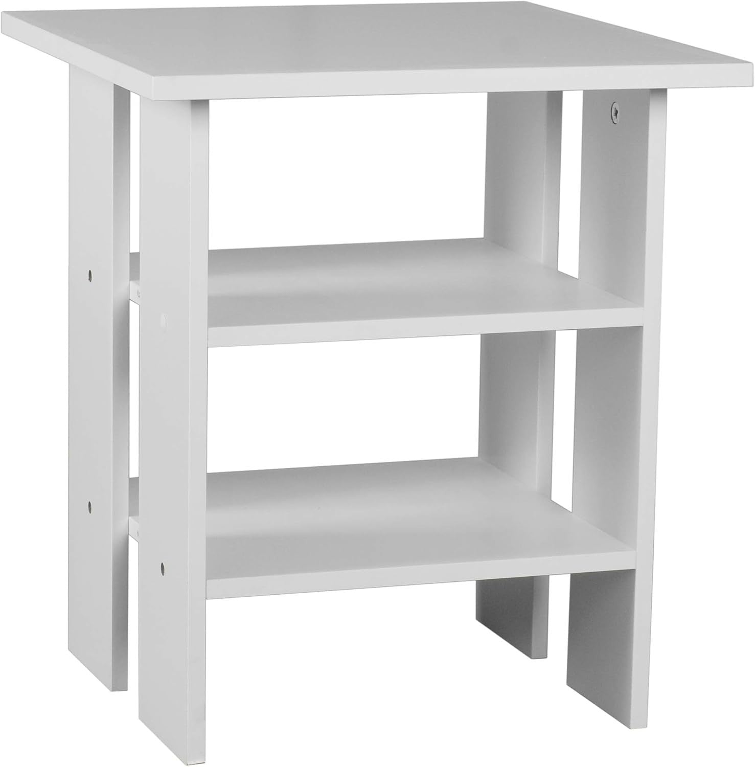 Modern 2-Tier White Wooden Side Table – Compact End Table with Storage