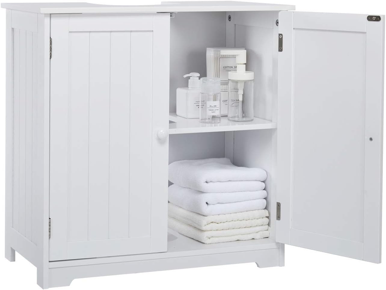 White Under Sink Bathroom Cabinet 60x30x60cm | Shaker Doors & Storage Shelf