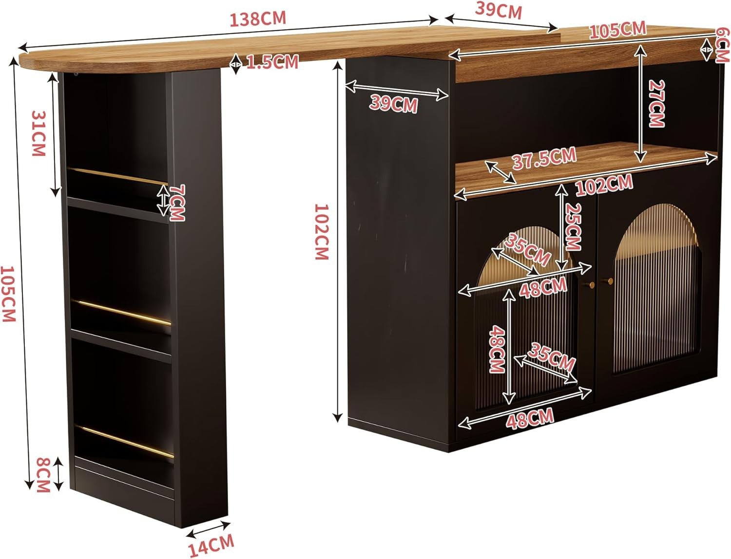 Extendable Kitchen Island Table w/ LED Lights, Storage & 360° Swivel