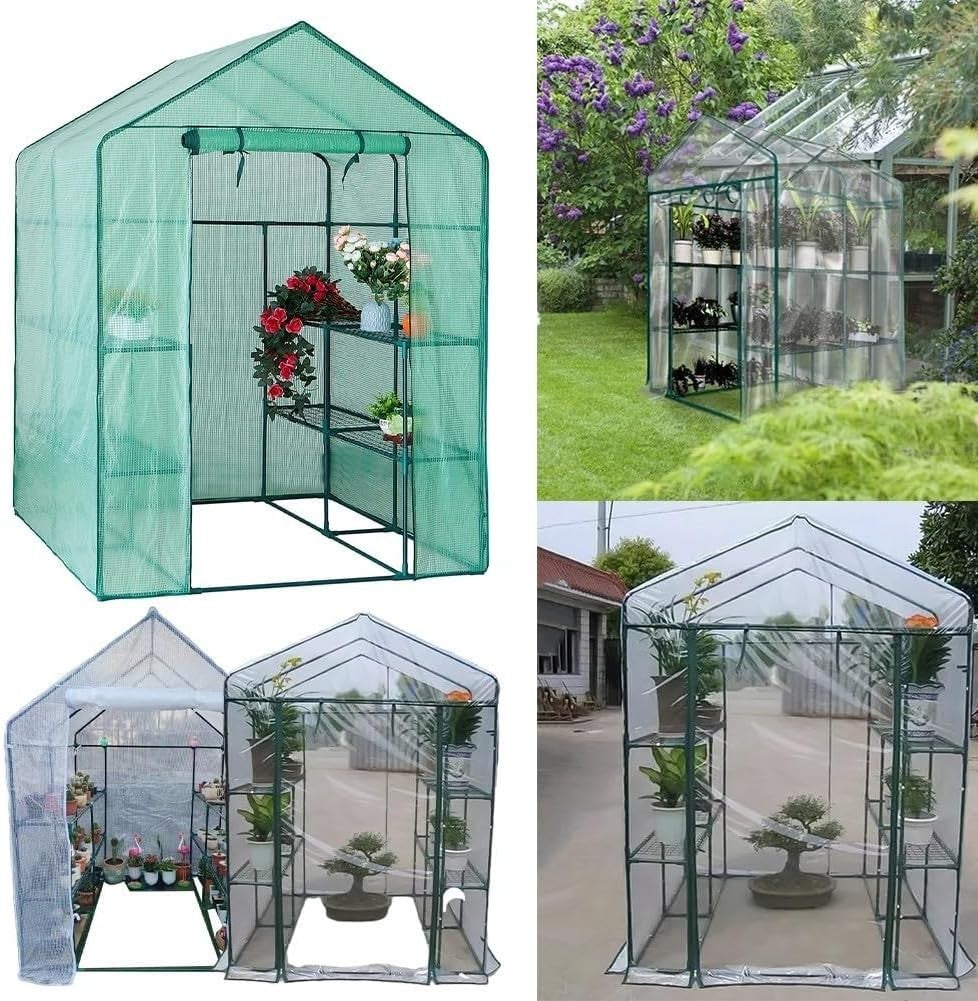 Green PVC Greenhouse Cover Walk-In Reinforced Plant Protector 143x143x195cm