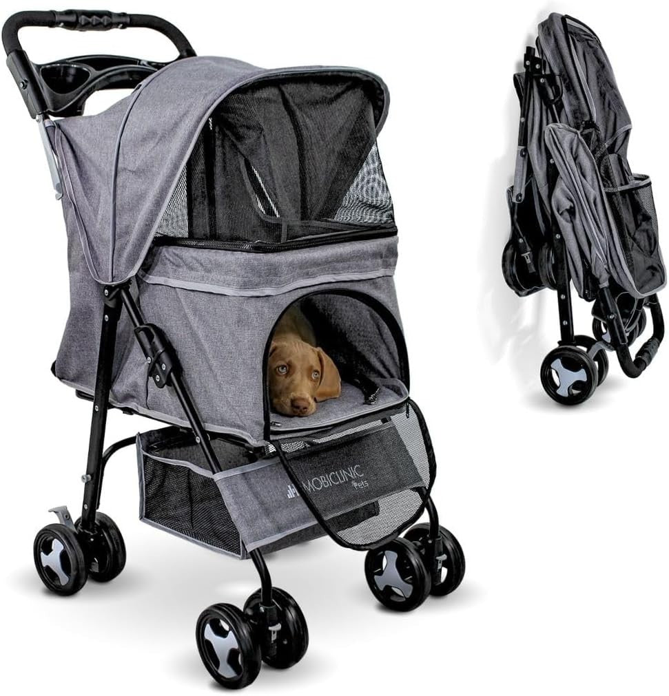 Foldable Dog Pram Pet Stroller 360° Brakes XXL Basket 15kg