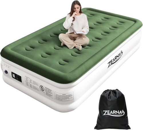 Single Inflatable Air Bed Built-In Electric Pump 46cm Raised Guest Green Mattres