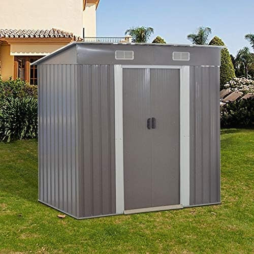 Lockable 6x4ft Outdoor Metal Garden Shed Tool Storage Grey
