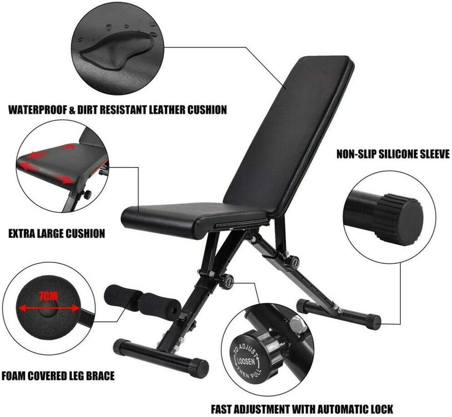 Compact Adjustable Workout Bench 7-Position Foldable Home Strength Trainer