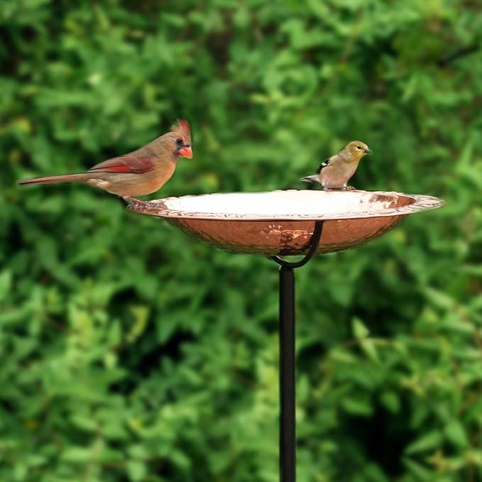 13" Pure Copper Bird Bath Bowl on Garden Pole – Handcrafted Outdoor Décor