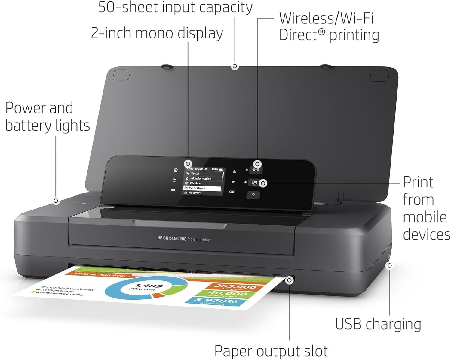 Portable Wireless Colour Printer Compact USB Black Travel Office A4