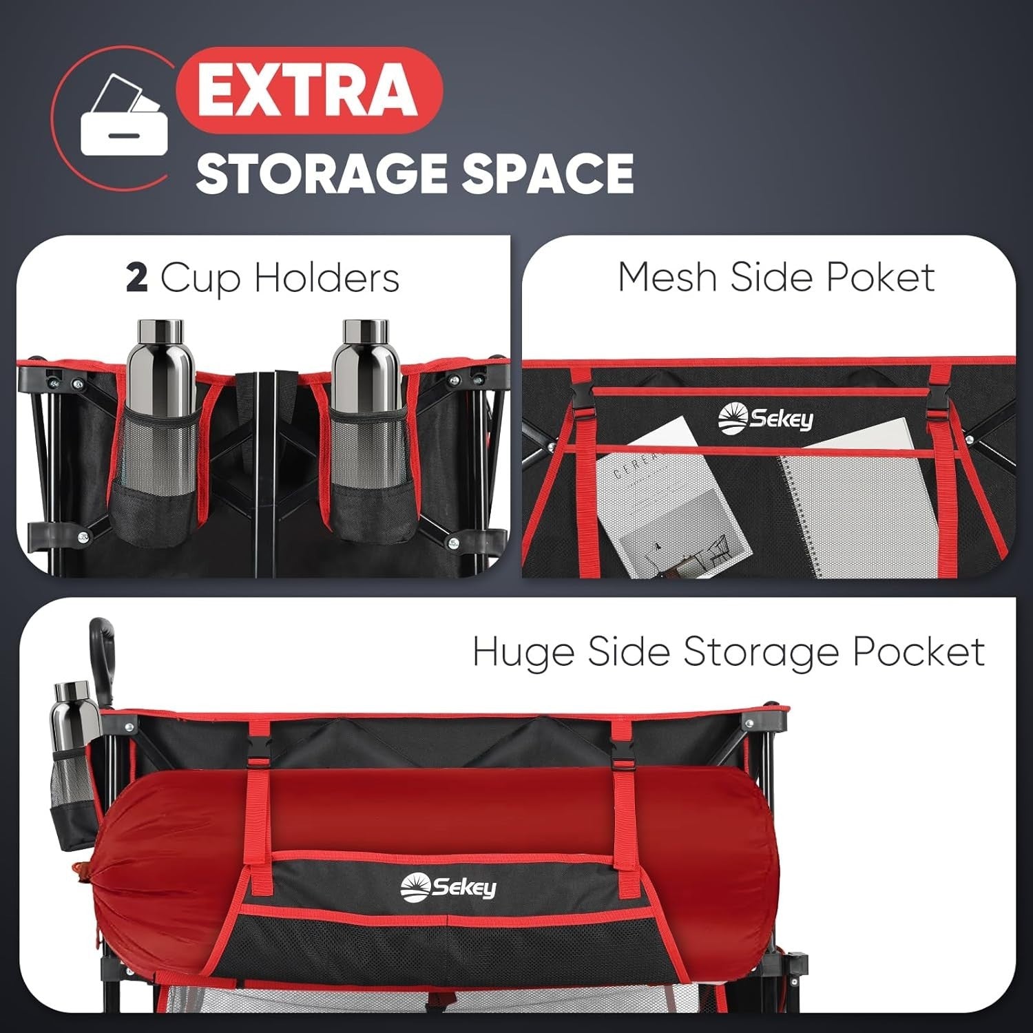 Red Black 400L Double Decker Folding Wagon Extra Long 450lbs All-Terrain Cart