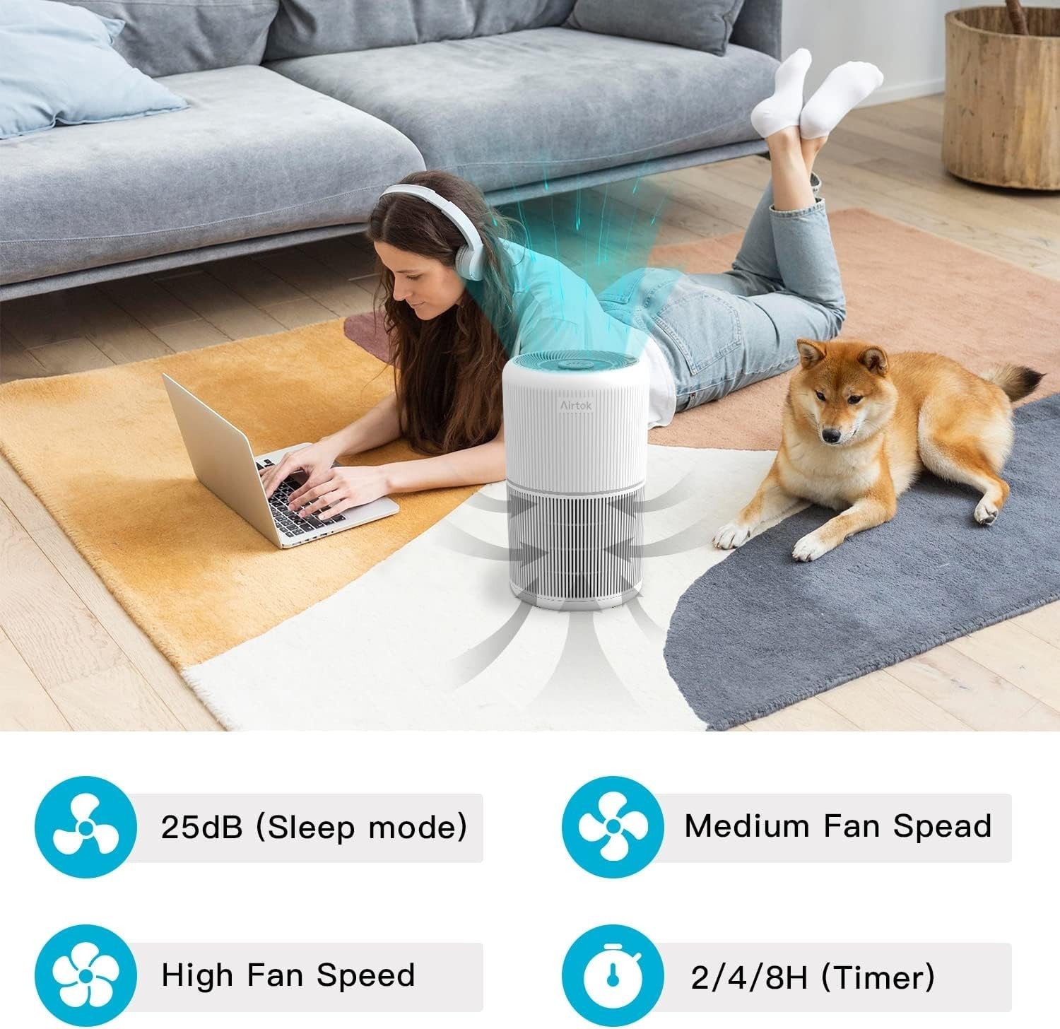 H13 HEPA Air Purifier Bedroom 360° Quiet Aromatherapy Night Light