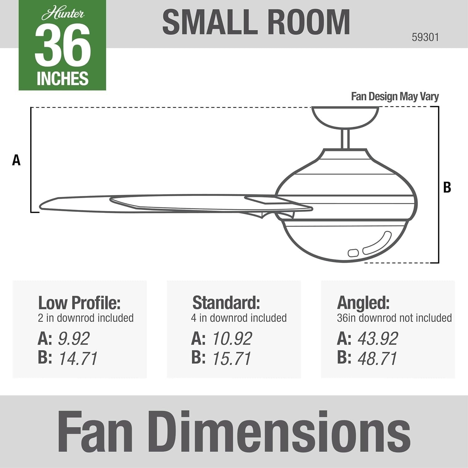 Hunter Aker 36" Ceiling Fan with LED Light, Pull Chain, Reversible Motor White
