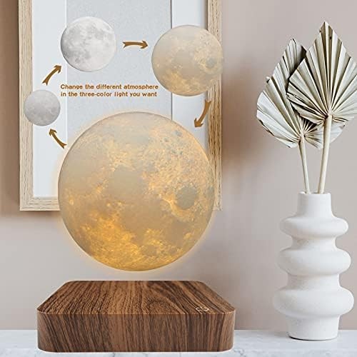 Levitating Moon Lamp, Magnetic Floating 3-Color Spinning LED Night Light