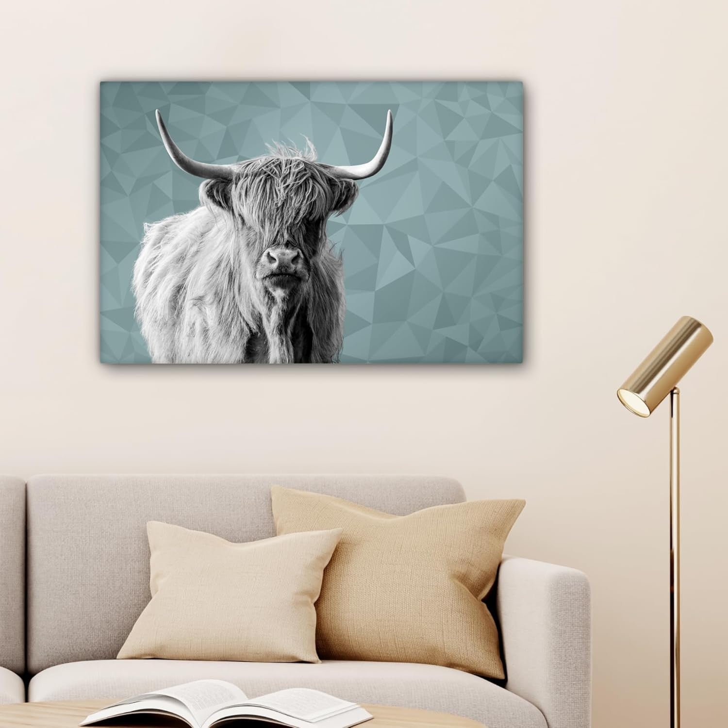 Highland Cow Canvas Wall Art 60x40cm Black White Modern