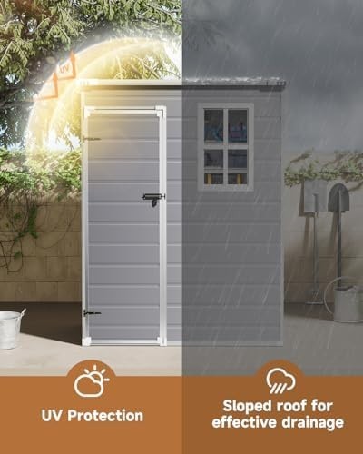4.6x2.6FT Plastic Garden Shed Lockable Outdoor Storage with Floor & Window