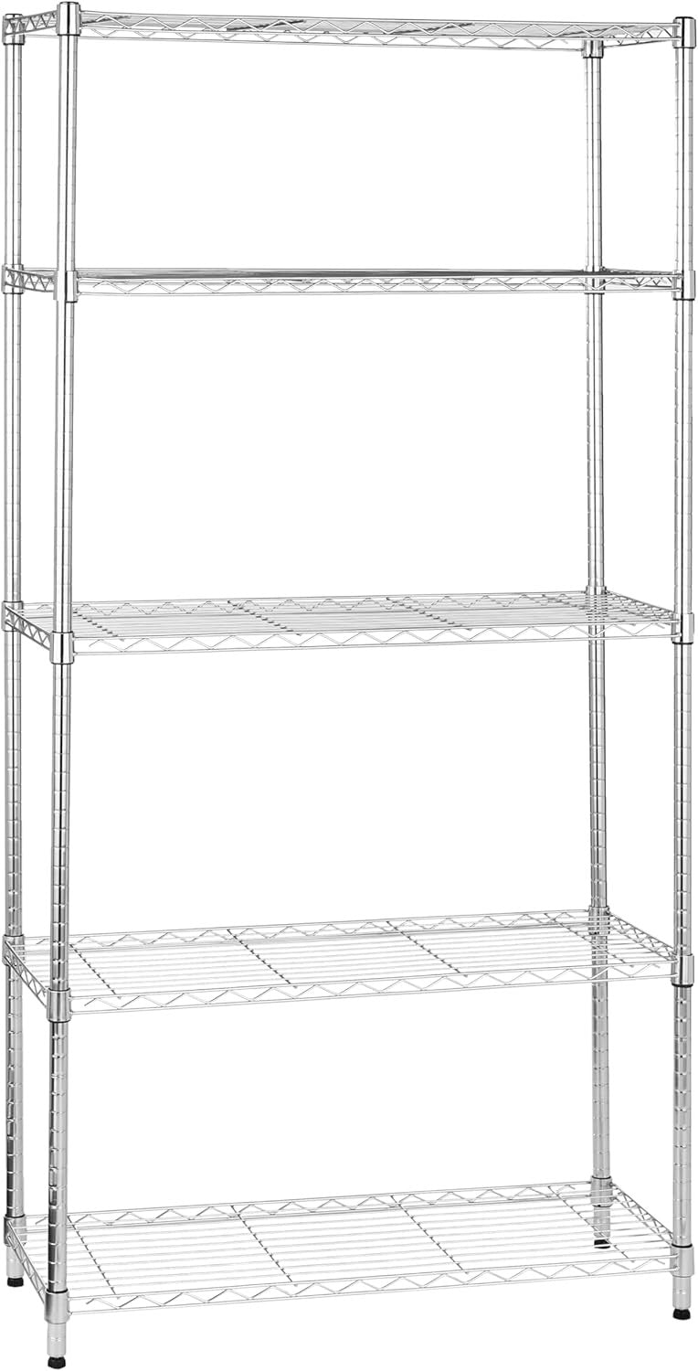 5-Tier Heavy-Duty Chrome Storage Rack Adjustable Shelves Metal Shelving Unit
