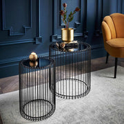 Nesting Coffee Table Set Black Metal Frame Glass Top Round Living Room