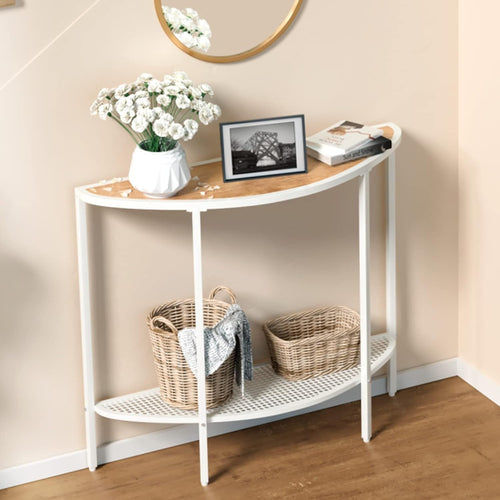 Slim Half Moon Console Table with Shelf, Narrow Hallway Entryway Table